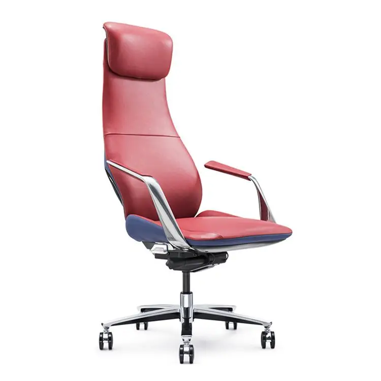 Red color full leather ergonomic gaming office high back chair