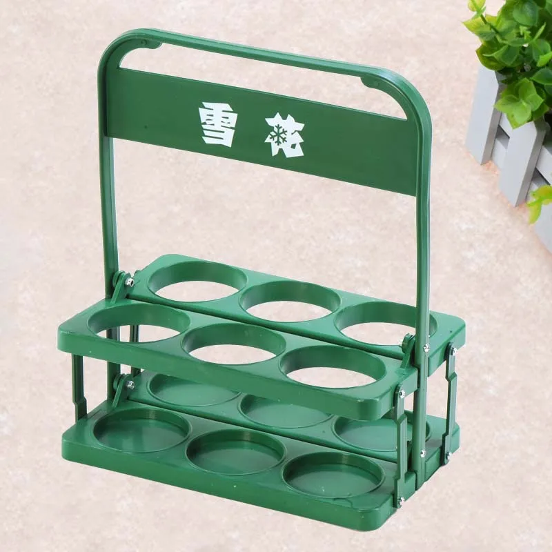 Wine Bottle Storage Rack  Bottle Carrier Customized Logo Wine Bottle Holder Carrier Plastic  green Foldable Plastic Beer Basket