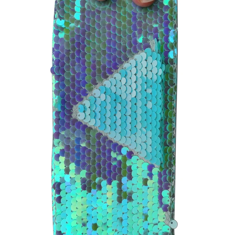 
75mm Hair Accessories Blue Color Sequin Reversible Ribbon For Decoration 