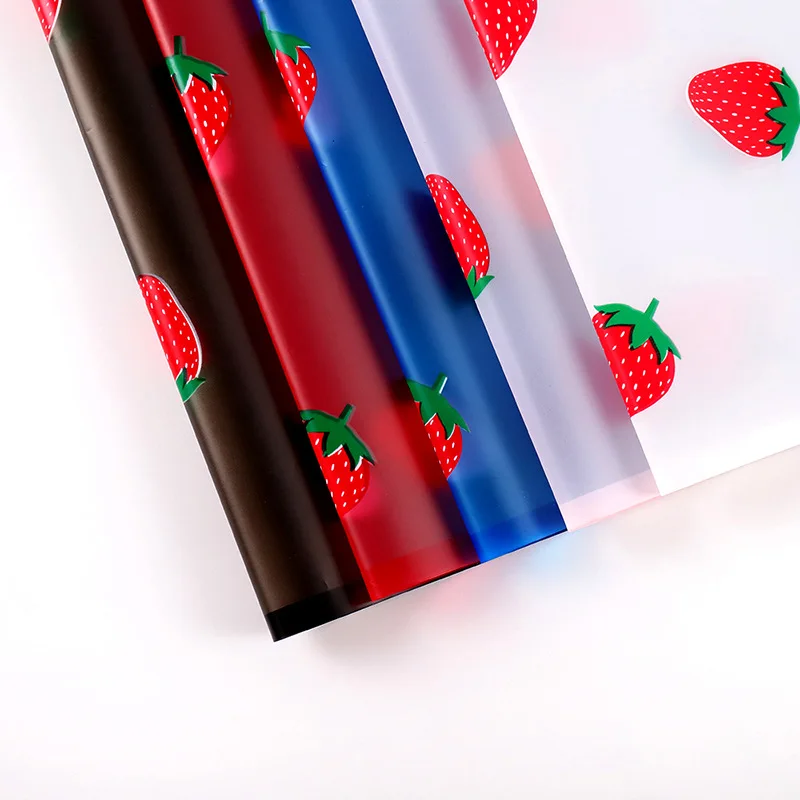 Floral Bouquet Paper Florist Supplies Packaging Paper for Wedding Gift DIY Valentine's Day Strawberry Pattern Waterproof OPP