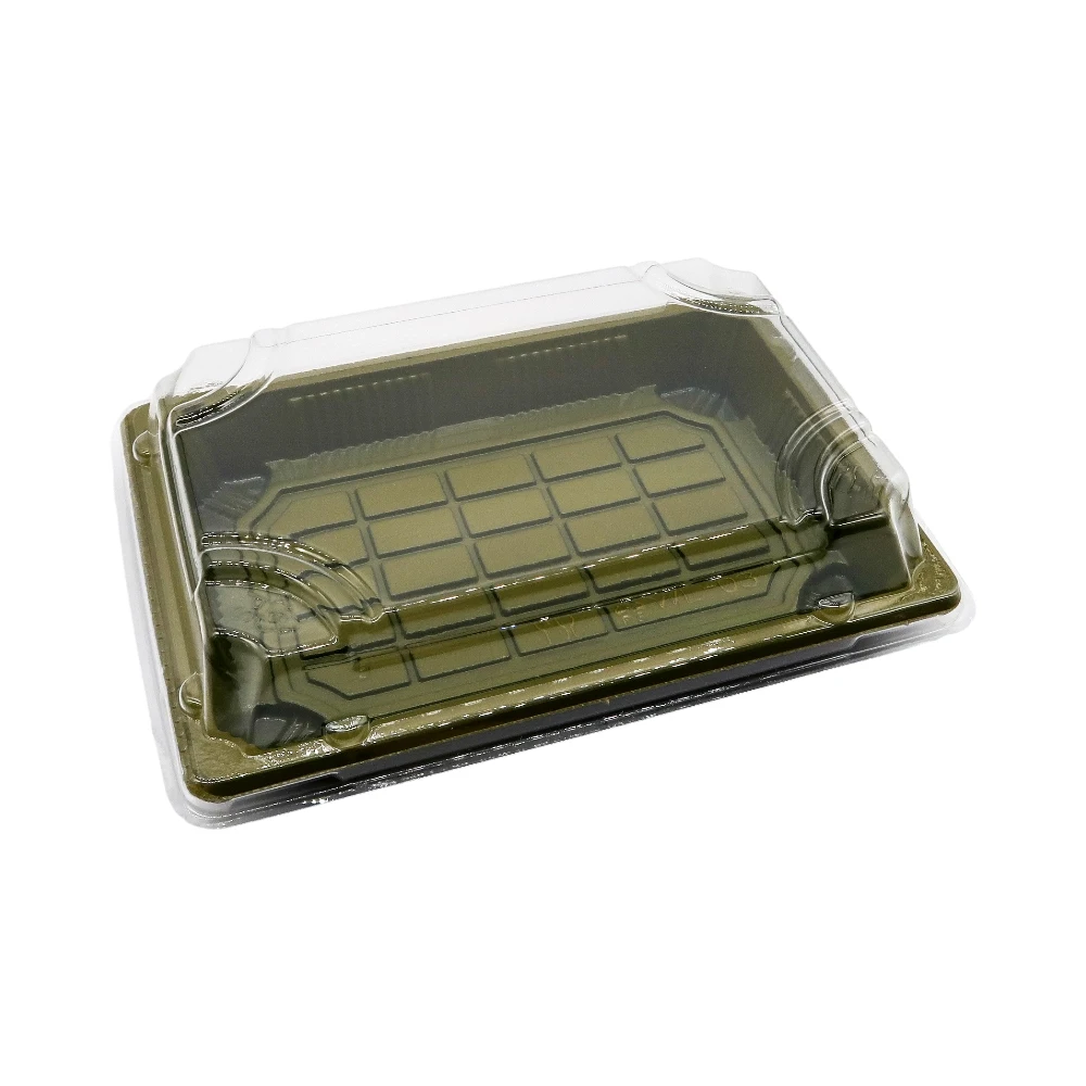 Chinese Factories Custom Logo Plastic Takeout Food Container Rectangle Flim Printing Green Sushi Packaging Box