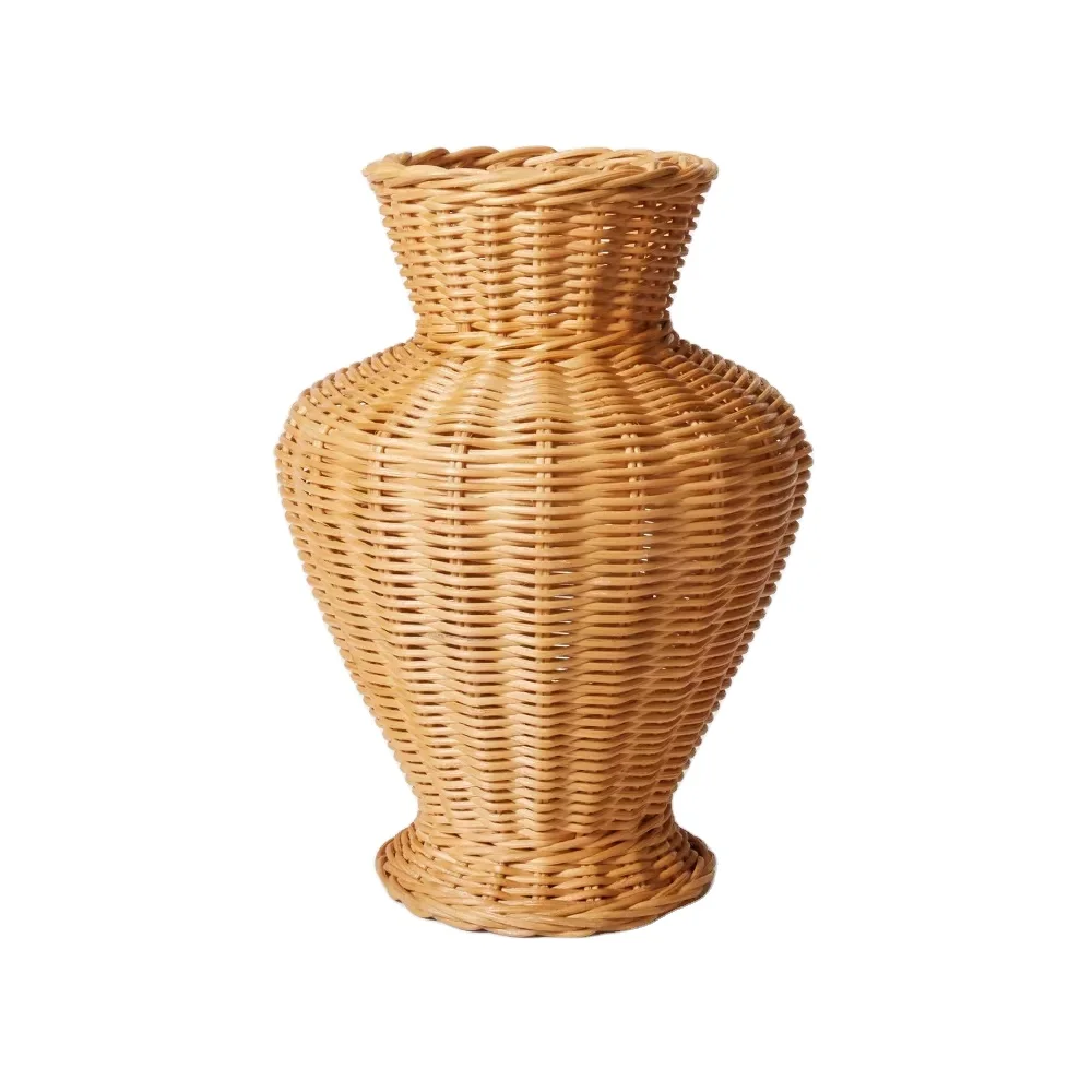 Hot sale rustic durable rattan decorative table floral vases brown rattan vase for home decor