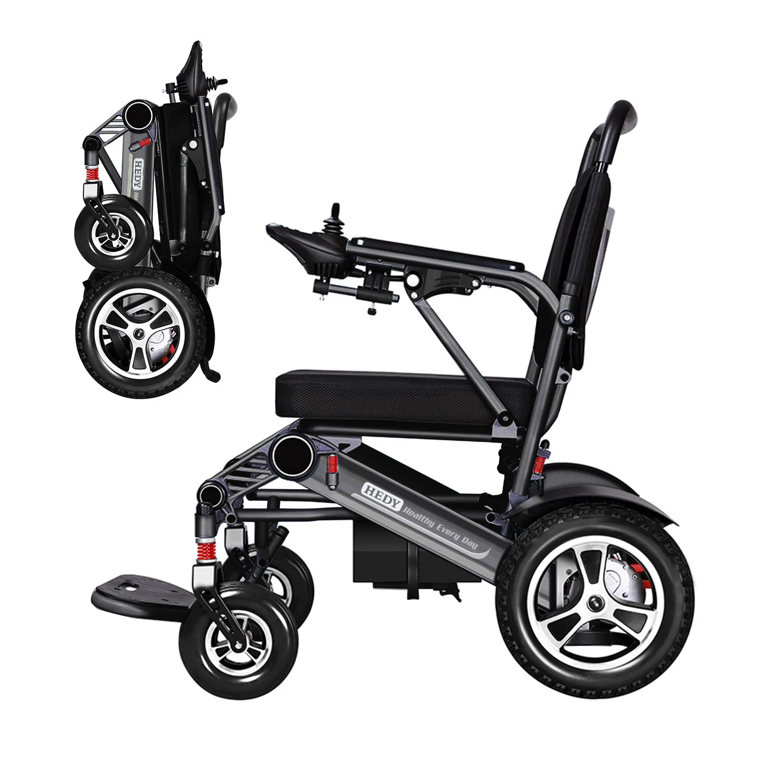 HEDY FEW04 Cheap Low Price Lightweight Lithium Battery Powerful 500W Motor Foldable Big Wheel Power Travel Electric Wheelchair