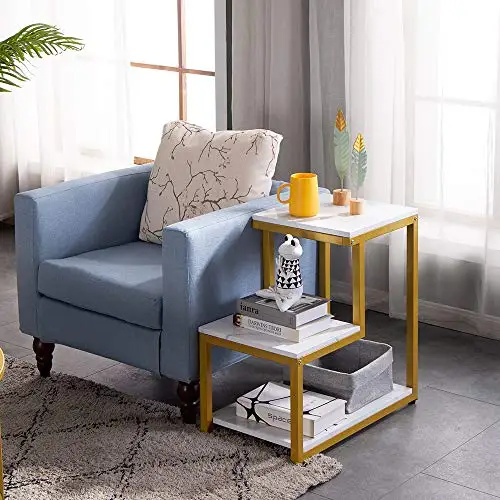 
living room 3 tier high end modern unique coffee side end table with gold frame 