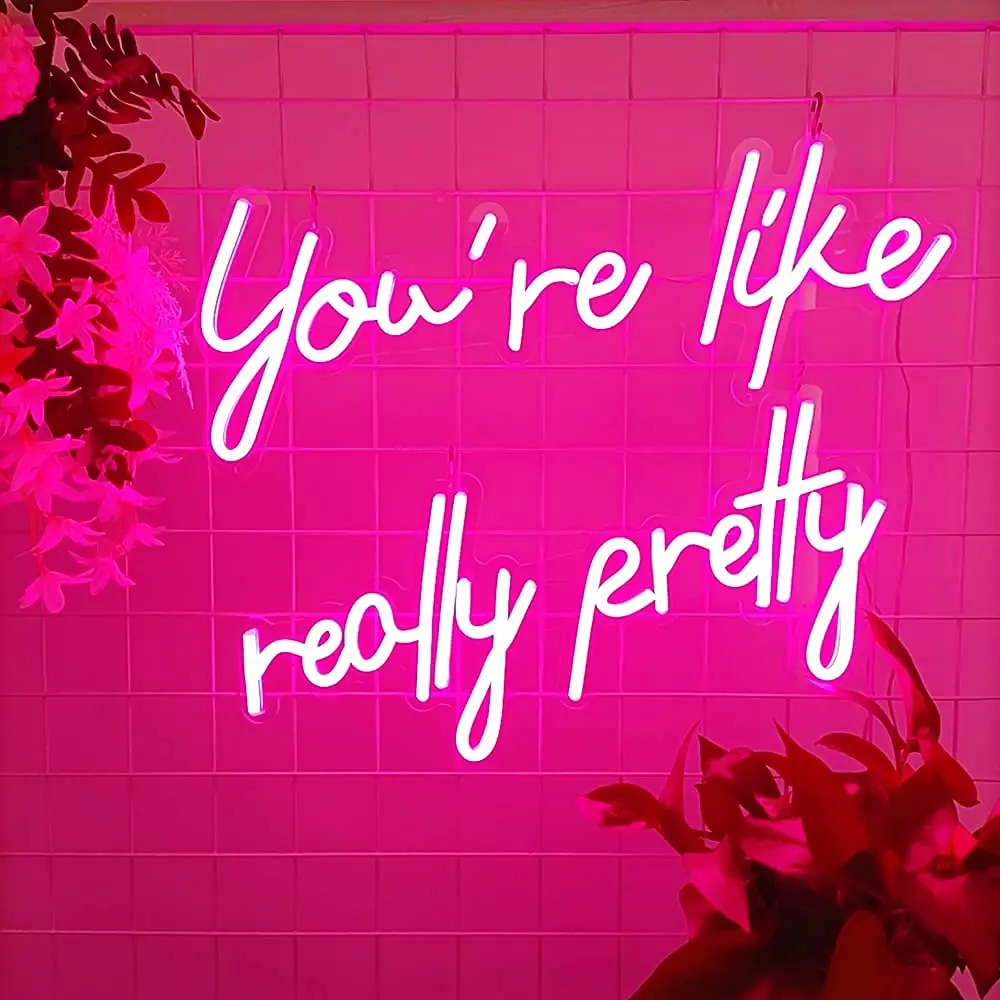 Youre Like Really Pretty Pink Neon Signs for Bedroom, Neon Sign You are Like Really Pretty with Dimmer Switch for Wall