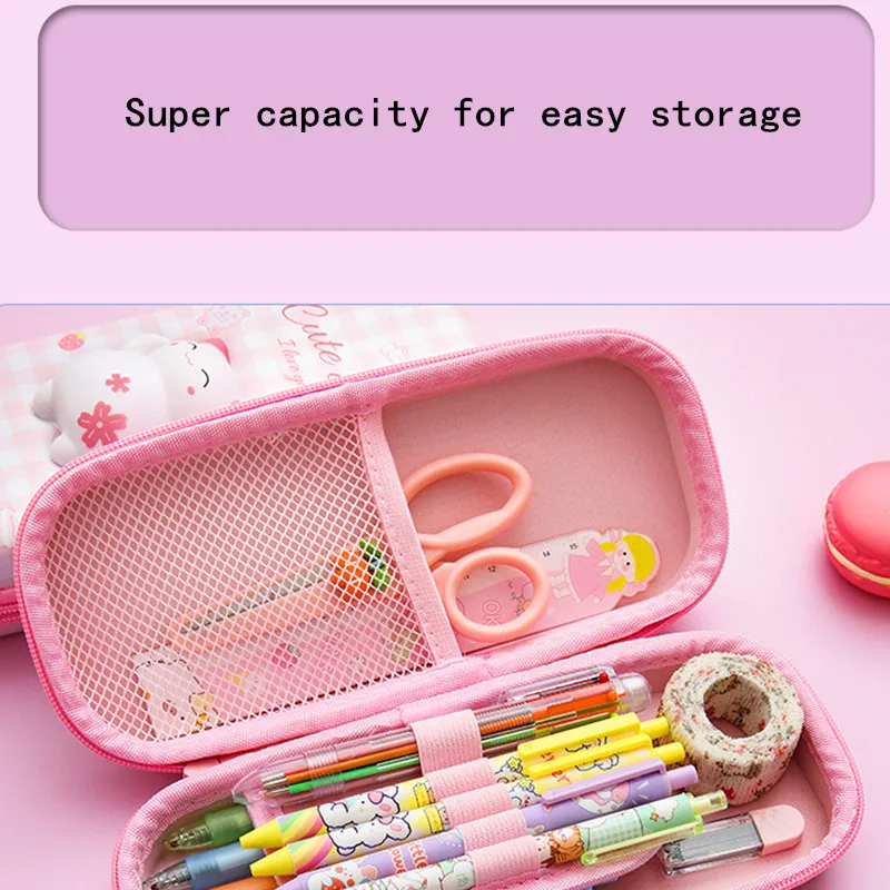 Decompression pen case Primary school girl simple large capacity pencil case 3D trendy cute girl pencil case
