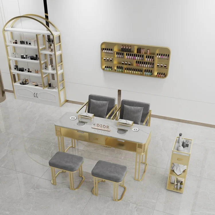 Modern Marble Manicure Table Furniture Luxury Desk Nail Bar Table With Dust Collector  With Storage