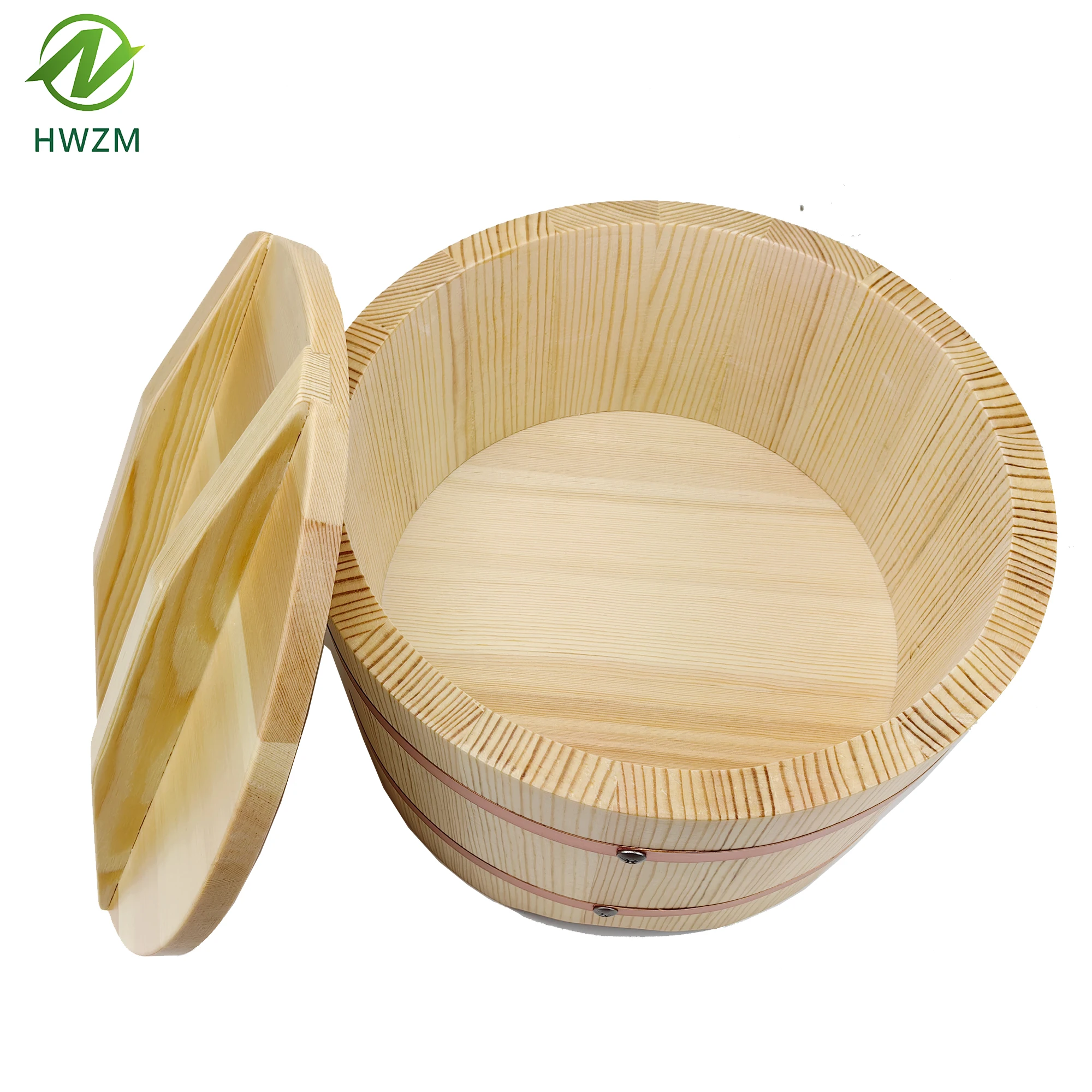 China wholesale copper Japanese style luxury wooden with lid sushi rice drum sushi restaurant bibimbap wooden rice basin