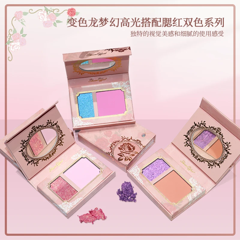 Sheeneffect 2 in 1 Long Lasting Sweet Shimmer color changing Highlighter and blusher Glitter Chameleon Highlighter and blusher