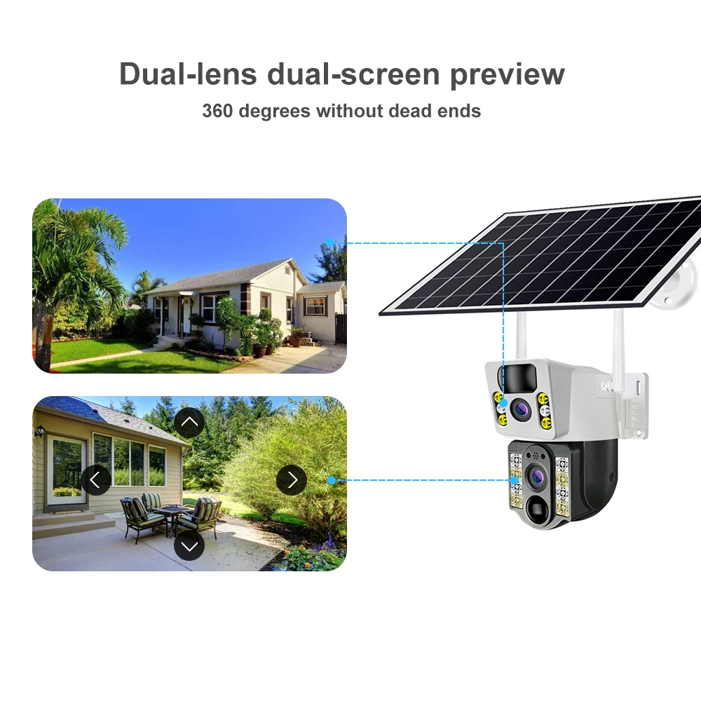 V380pro Dual Lens 4MP HD Solar Battery Powered ip Camera CCTV PTZ Dual Lens Network Solar Panel WIFI Camera