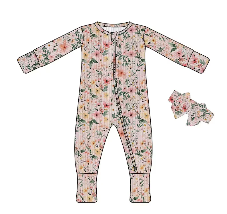 Bule winniee bear Bamboo Kids Boy Zip Romper Custom label Soft bamboo baby pajamas