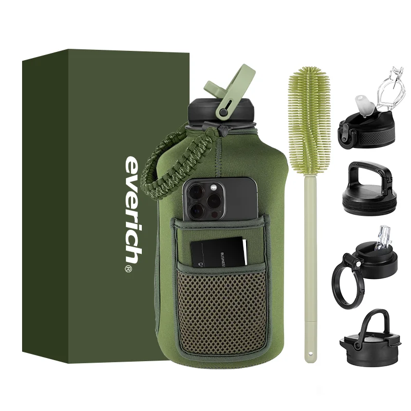 2022 New Arrival 64oz insulated water bottle stainless steel beer growler with straw and sleeve