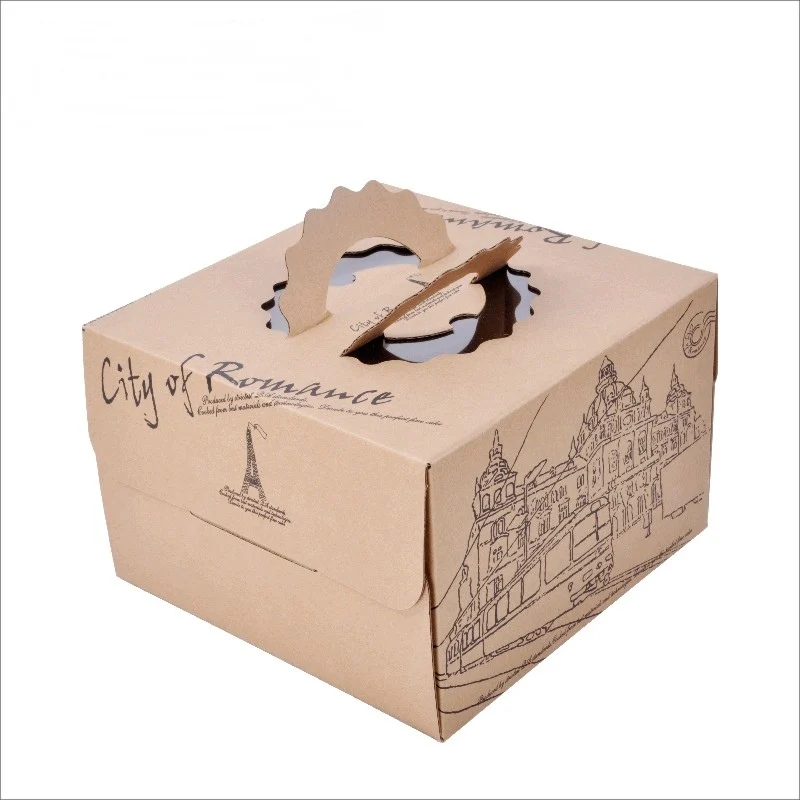 Customized Logo 4 6 8 10 12 14 Inch Kraft Paper Wedding Birthday Cake Box With Handle