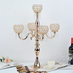 5 Arms Glass Candle Holders Candelabra Crystal Metal Candlesticks Stand Wedding Party Decorative Dining Room Table Centerpieces