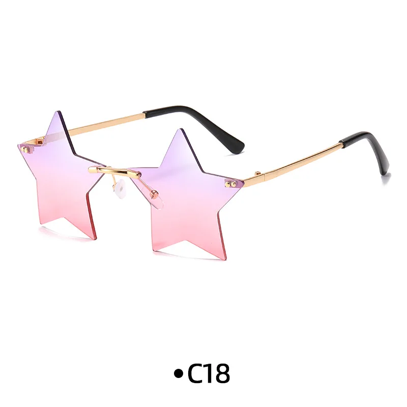 Factory OEM Dazzle Color Mens Rimless Metal Star Shaped Wholesale Sunglasses