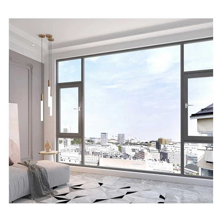 Hihaus aluminum sound proof panoramic french picture floor to ceiling windows