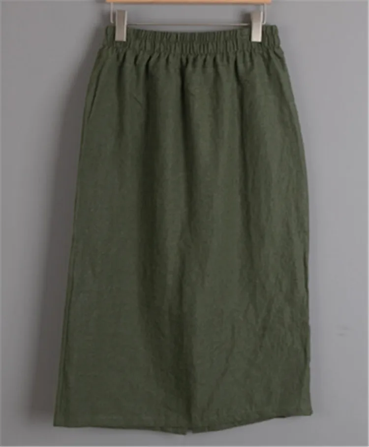 
2021 New Ladies Fashion Stretch Waist Linen Skirt Straight Cotton Comfort 