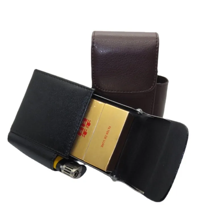 Cool custom leather cigarette case carrying cases storage box with steel frame  for smoking pipes,lighter