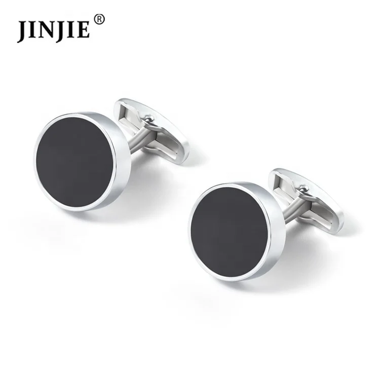Ready to ship custom logo alloy material black round cufflinks for men