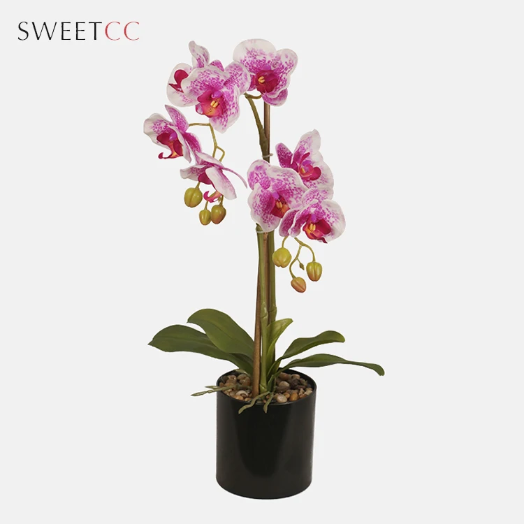 55cm real touch pink orchid plant artificial phalaenopsis orchids in pot for home decoration