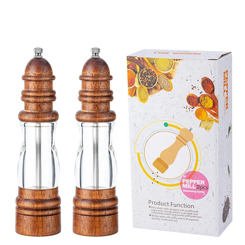 Kingwise Household Pepper Spice Grain Mills Porcelain Grinding Core Kitchen Tools Wooden Mill Pepper and Salt Grinder