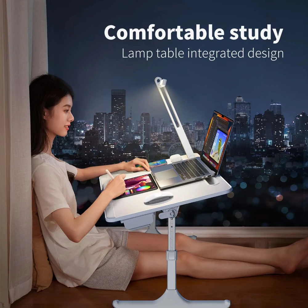 Wholesale Portable Lap Desk with LED light Drawer Laptop desk table with USB type-C Adjustable Height for Laptops and Reading
