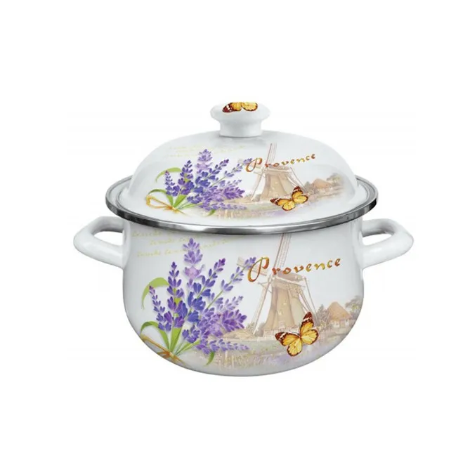 Supply of domestic kitchen outdoor spill-proof European-style metal enamel binaural pan with handle