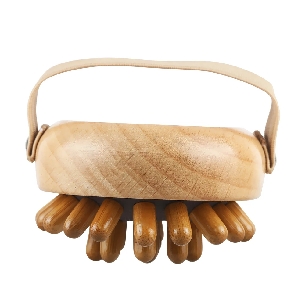 Round Exfoliating Natural Scalp Head Massager Wooden HandHeld Anti Cellulite Reduction Massager Body Brush Wood