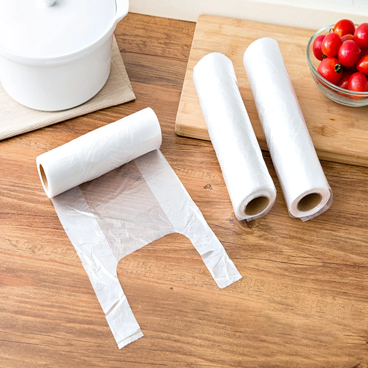 Custom Print logo Food Fruit Vegetables Shopping HDPE/LDPE Plastic Carry clear Plastic Vest T-shirt Grocery Bag