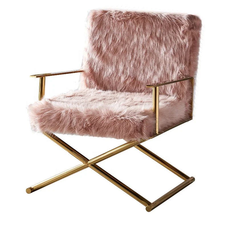 Luxury Design Living Room Chairs Golden or Silver Stainless Steel Legs Accent Chair Faux Fur Armchair For Home Office sofa chair