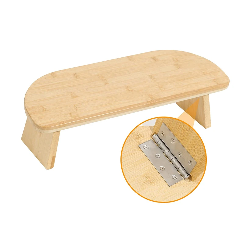 Portable Folding Ergonomic Yoga Bench Bamboo Meditation Bench with Hinged Folding Legs