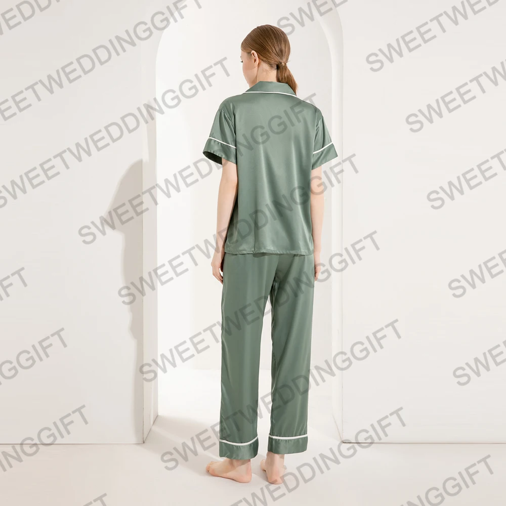 928 Factory wholesale custom satin pajamas women 2 piece pajamas short sleeve long pant solid pjs