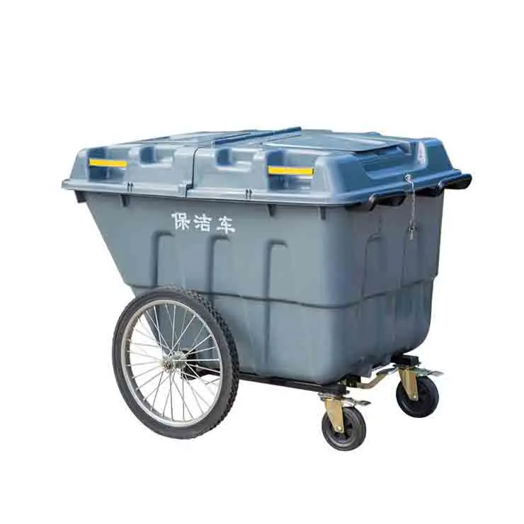 Small Street Trash Truck Outdoor Waterproof 400l Trolley Trash Can Vertical Plastic Sanitation Cleaning Wheeled Trash Truck