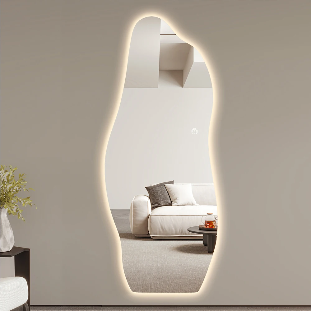 cloud Led floor full size length irregular mirror with led light with smart beauty salon wavy mirrors led salon mirror