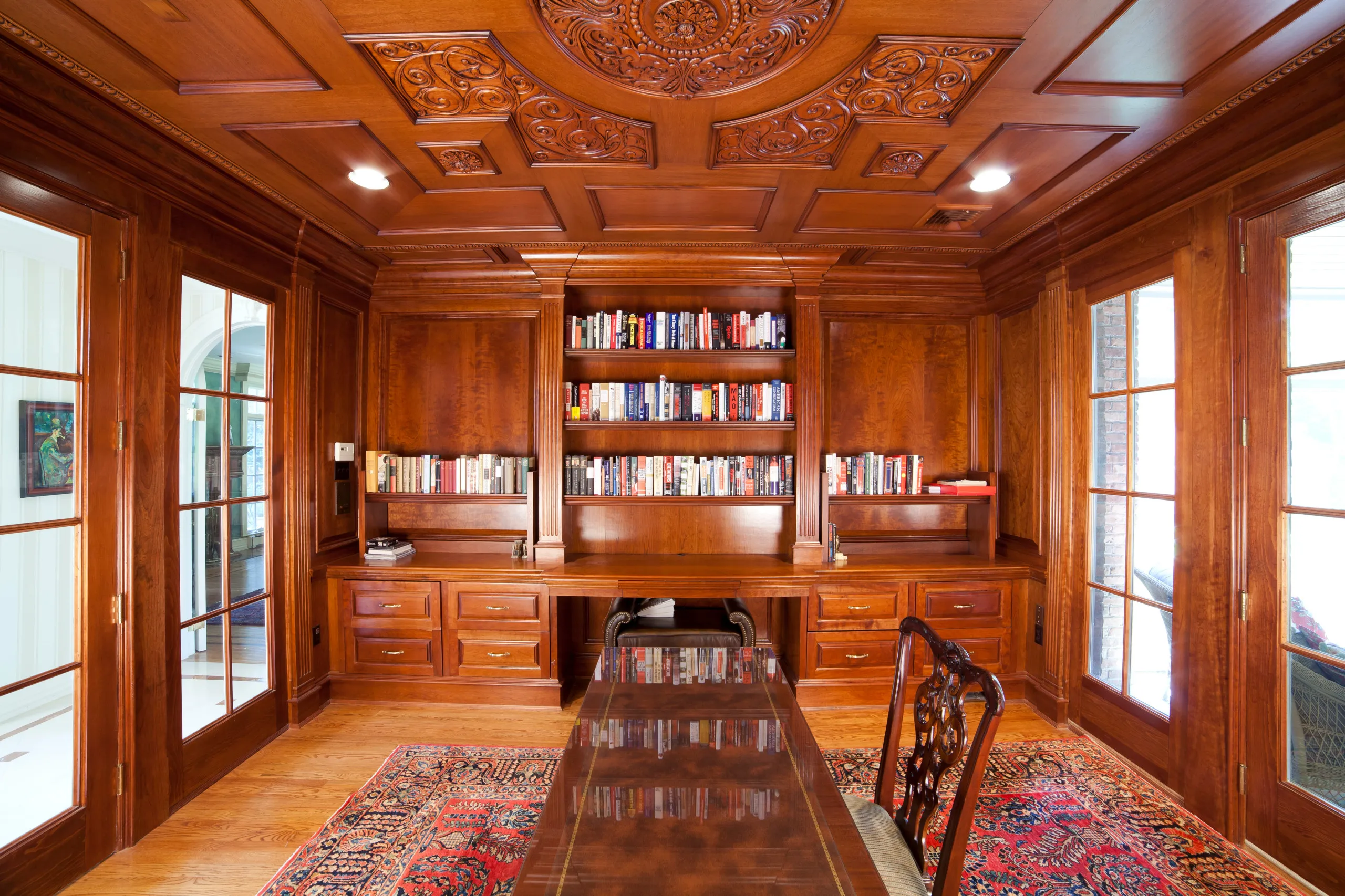 House Luxury Oak Bookcases Cabinet Furniture European Italian French Style Antique Walnut Solid Wooden Bookcase