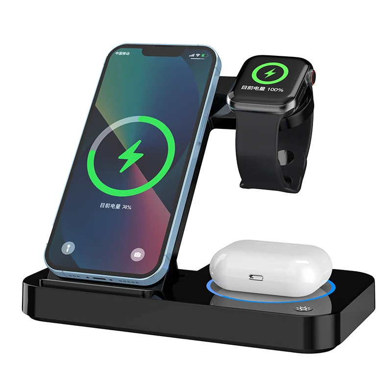 15w Magnetic Portable 4 in 1 Fast 3in1 Wireless charger holder Multifunction Qi Foldable 3 in 1 one Wireless Charger Stand