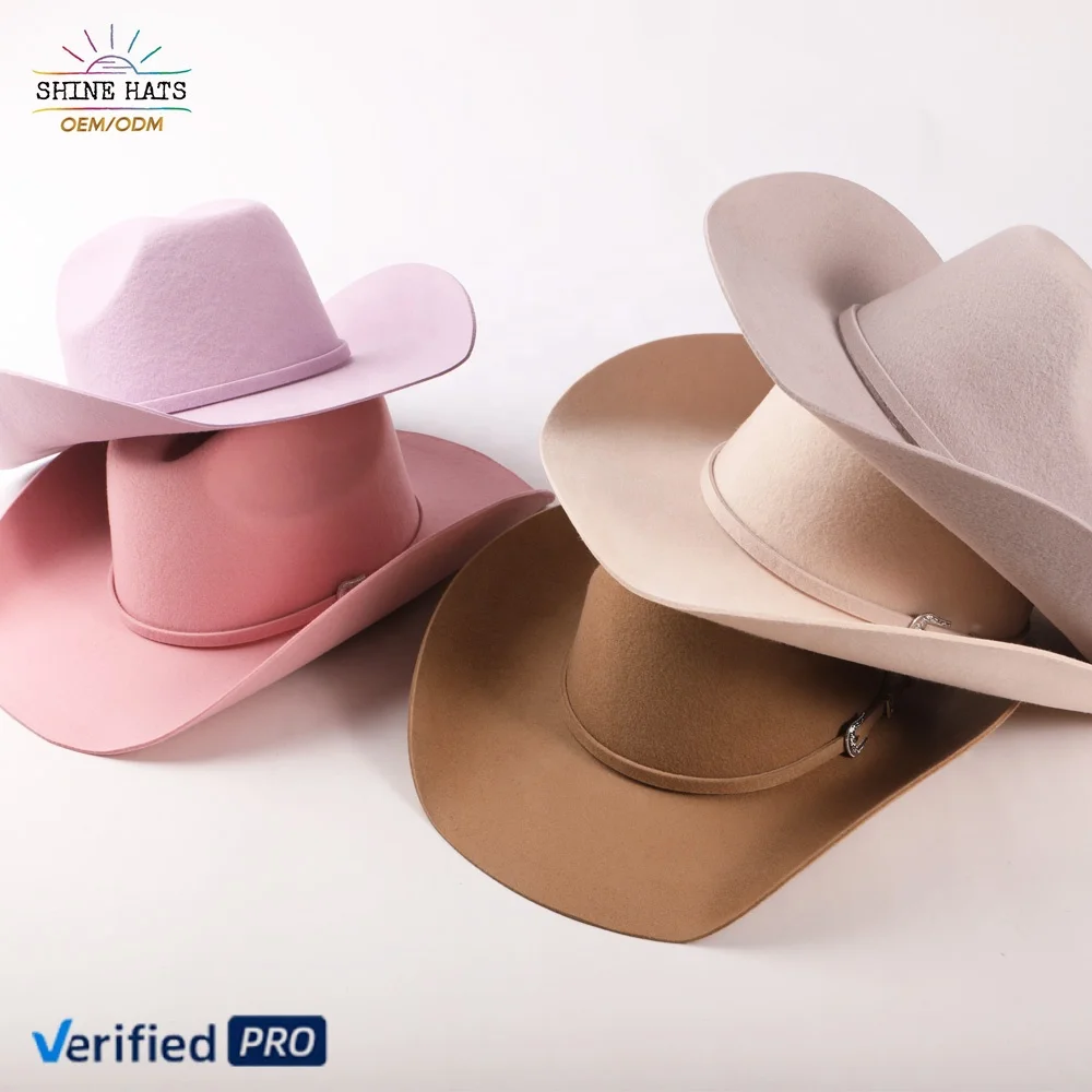 2024 OEM Shinehats Quality Vintage Lady Wide Brim Western Cowgirl Hat 100% Wool Wholesale Custom Fedora Felt Women Cowboy Hats