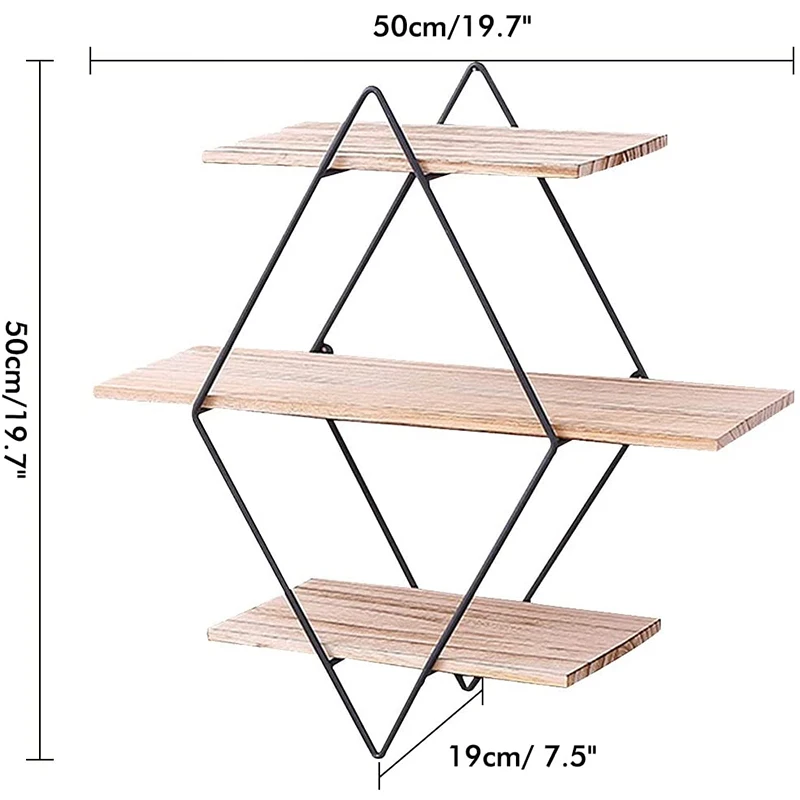 Handmade wooden wall shelf with metal shelf