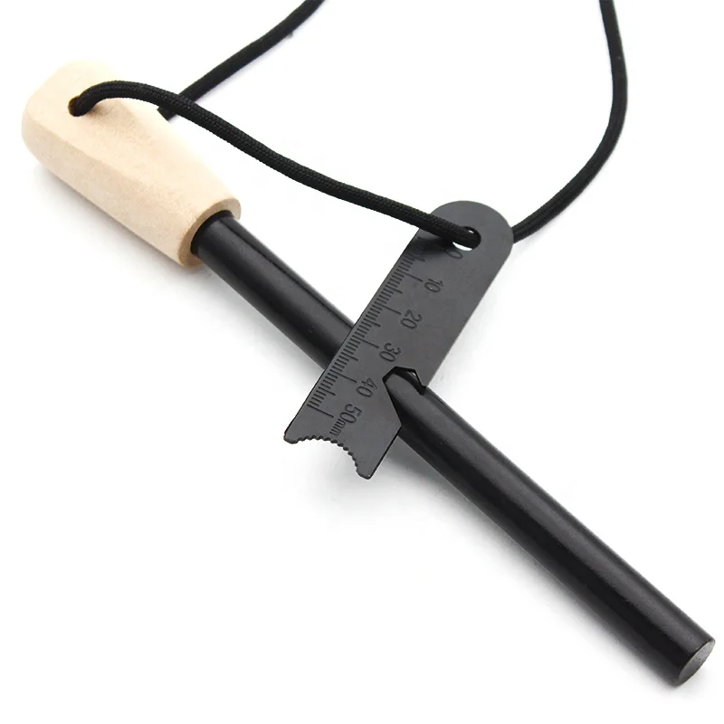 Multifunction Camp Feuerstab Striker Ferrocerium Rod Hiking Feuerstarter Wooden Handle Firestarter