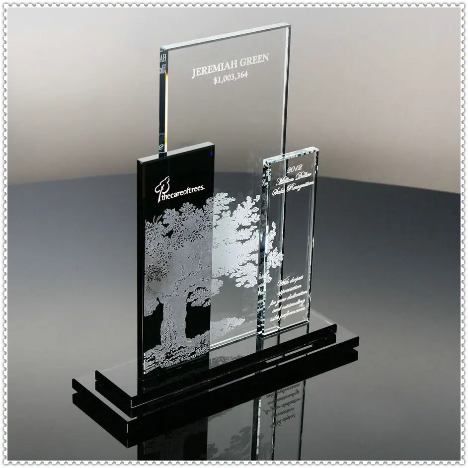 Tree Printing Glass Award Plaque Trophy For Perpetual Prize Souvenir