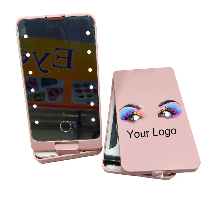 Simple Design Custom Print Logo Cute Pocket Mini Make Up Hand lighted makeup Mirror For