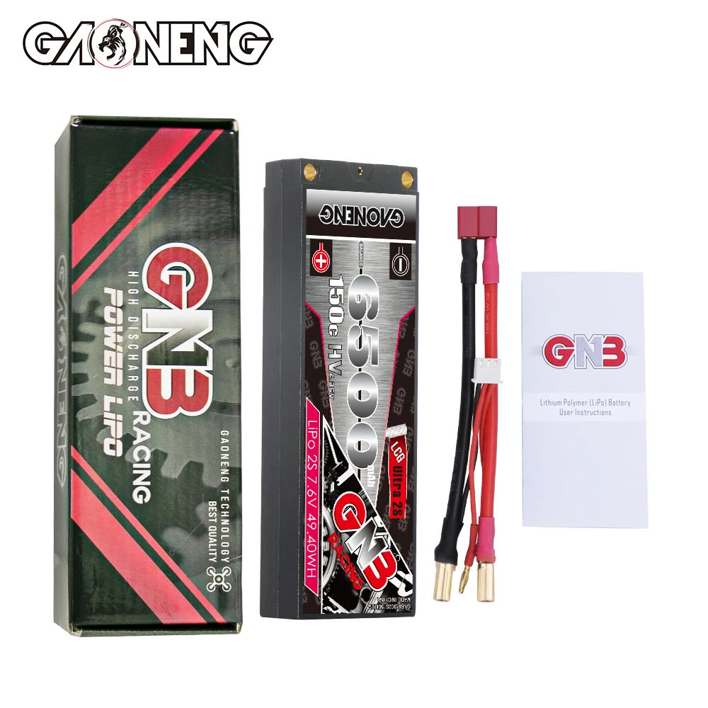 GNB GAONENG 6500MAH 2S HV 7.6V 150C RC LiPo Battery Ultra LCG 2S 5mm Built-in Bullet Hard Case Competition Pack 1/10 RC Car Boat