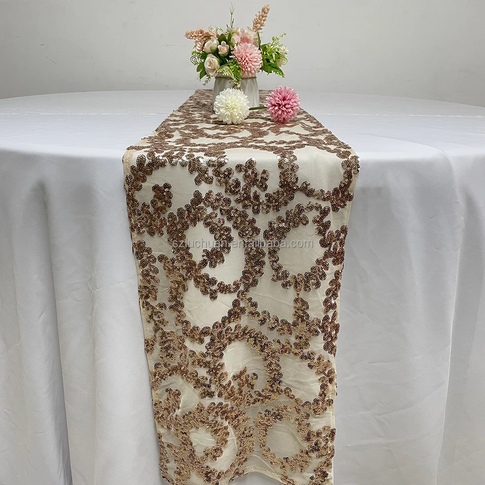 Customized Wedding Table Runners Decoration for Round Tables Rose Gold Sequin Table Runner