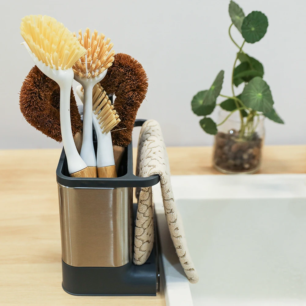 Masthome Kitchen Cleaning Tools Drying Stainless Steel Sink Caddy With Soap Dispenser Bottle Sponge Holder For Kitchen Sink