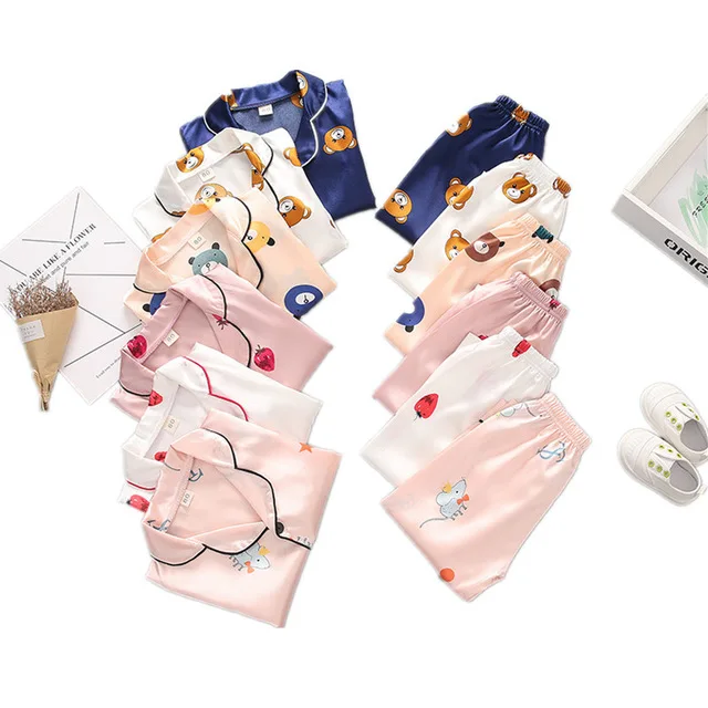 
Spring Summer baby 2 piece sleep wear home wear girl short sleeve pajamas set 