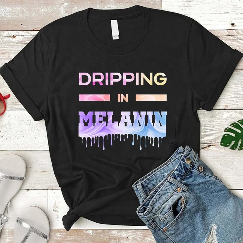 Wholesale Womens Vintage T shirt Dripping in Melanin Short Sleeve T shirts Custom Printing Woman Tshirt