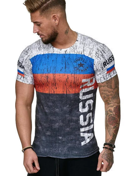 3D digital printed customized Russian flag Fitness T-shirt for men