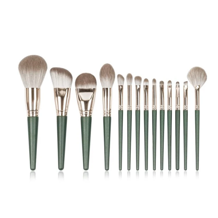 Оптовая продажа, брендовые Зеленые тени для век оптом, недорого, 14 шт., основа под макияж, роскошная профессиональная косметика, набор кистей для макияжа вашего собственного бренда