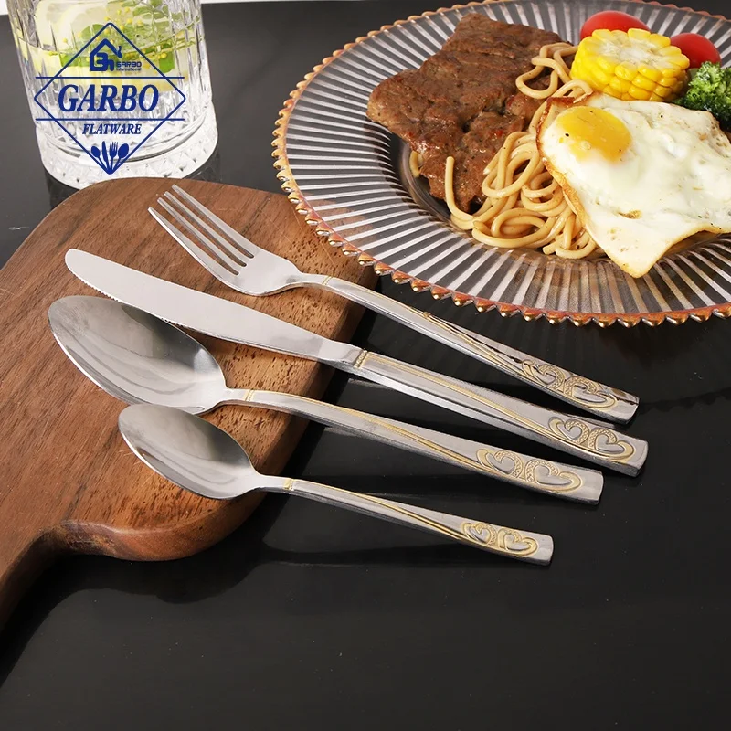 Mediterranean silverware vintage dinner knife 18/10 stainless steel steak knife gold pattern table knives set gift box packing