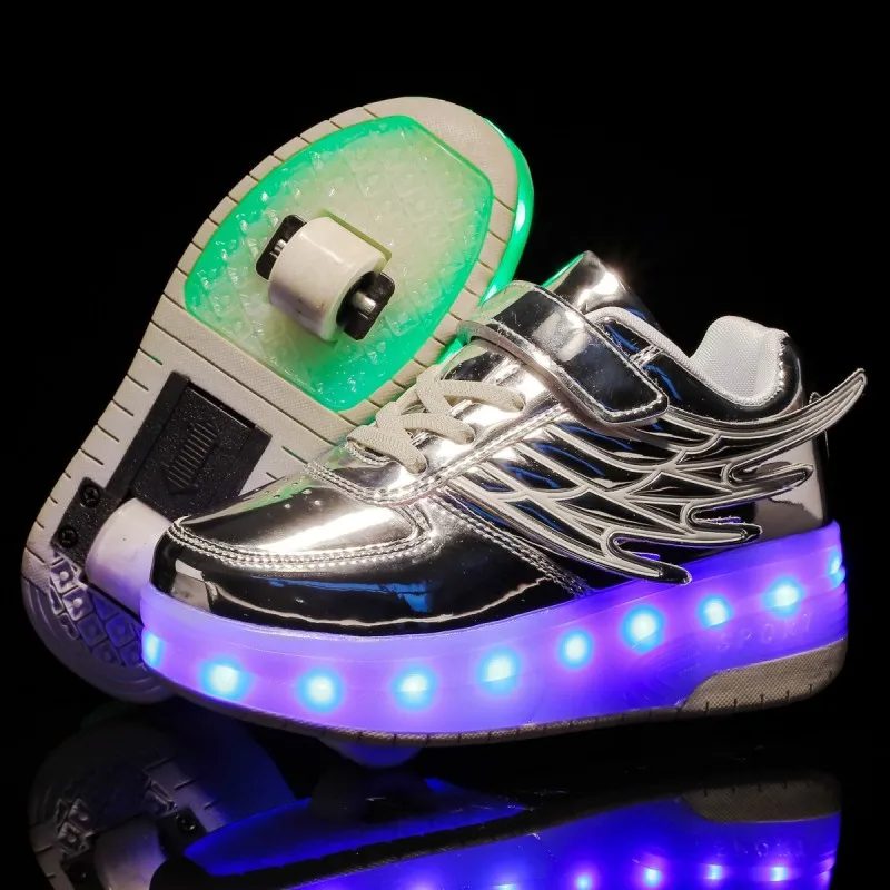 Manufactory High Quality USB Charge Boys Girls Sports Sneakers Colors Lights PU Flashing skates New Cool style Kids Roller Shoes